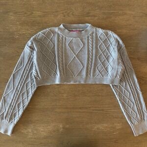 Edikted Kasey Cable Knit Cropped Cotton Long Sleeve Sweater in gray melange-XS/S